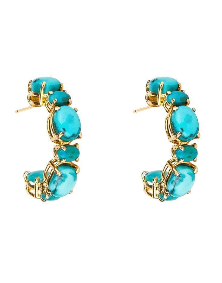 BOUNKIT JEWELRY-Turquoise Hoop Earrings-YELLOW GOLD