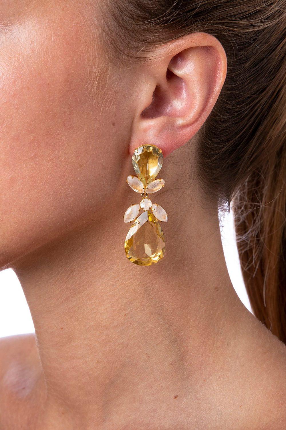 BOUNKIT JEWELRY-Lemon Quartz Drop Earrings-YELLOW