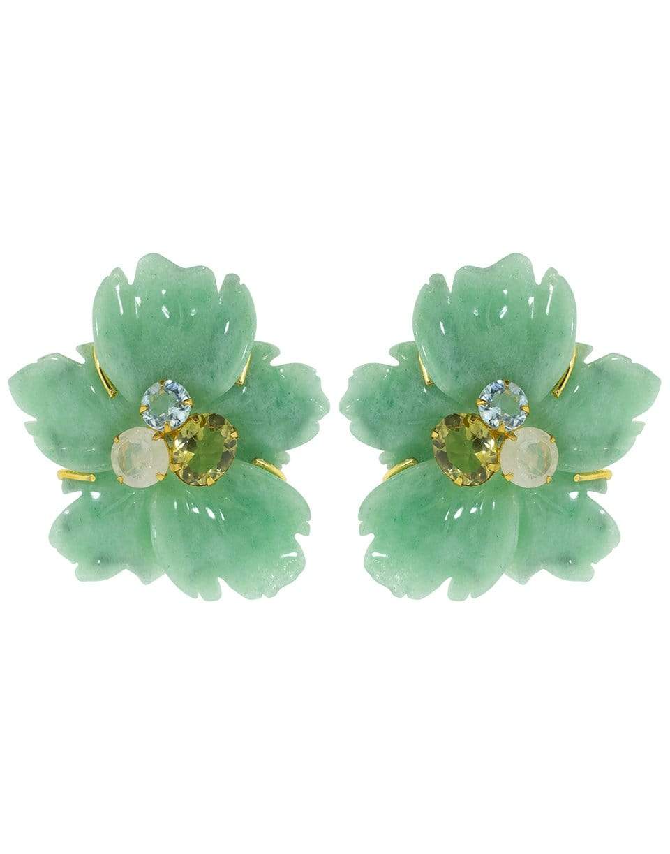 BOUNKIT JEWELRY-Carved Green Adventurine Flower Earrings-YLLW/GRN