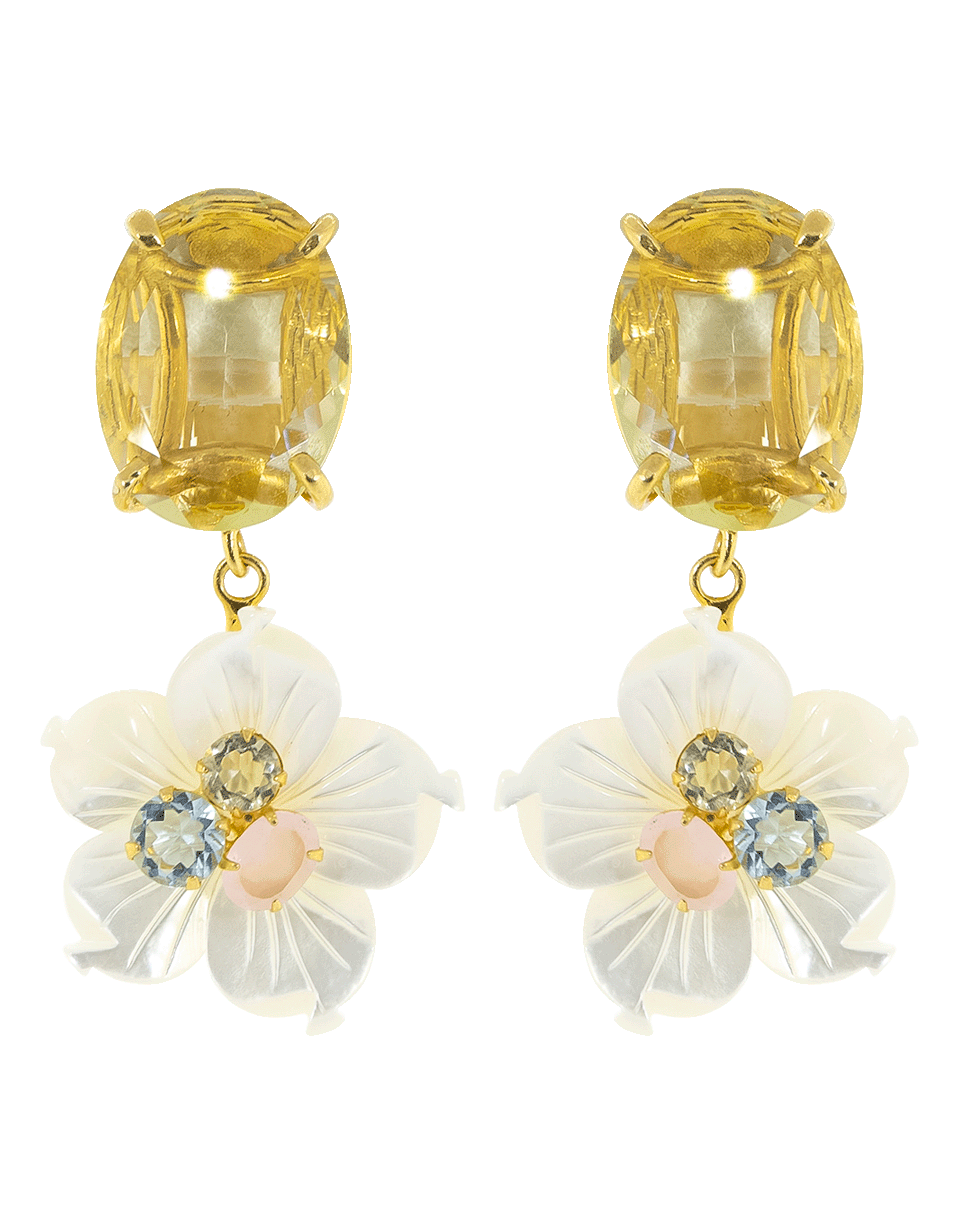 BOUNKIT JEWELRY-Quartz Mother Of Pearl Flower Earrings-YLLW/WHT