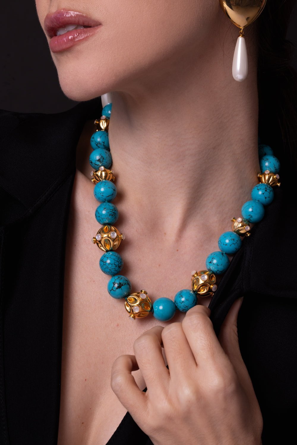 BOUNKIT JEWELRY-Turquoise Pearl Necklace-BLUE