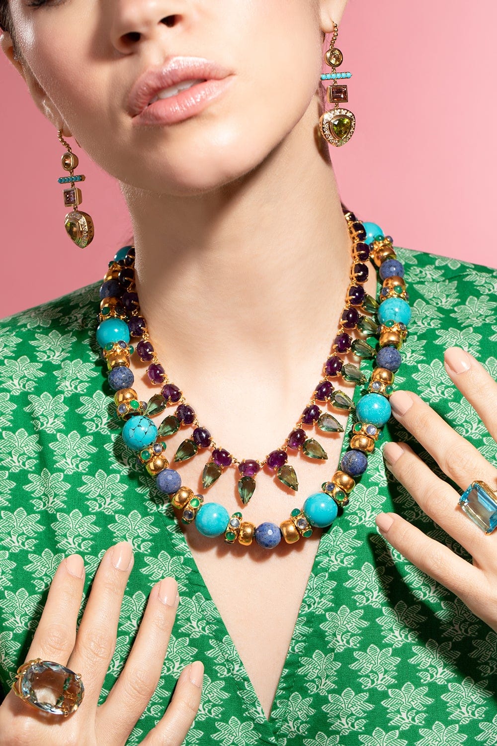 BOUNKIT JEWELRY-Turquoise Sodalite and Green Onyx Necklace-MULTI