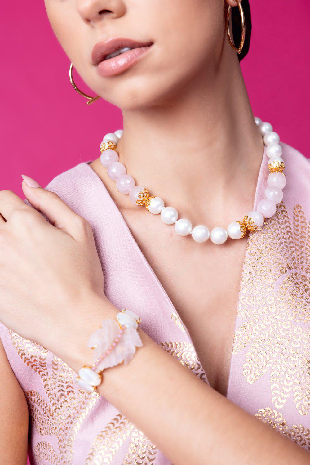 BOUNKIT JEWELRY-Pearl Quartz Necklace-PINK/WHT