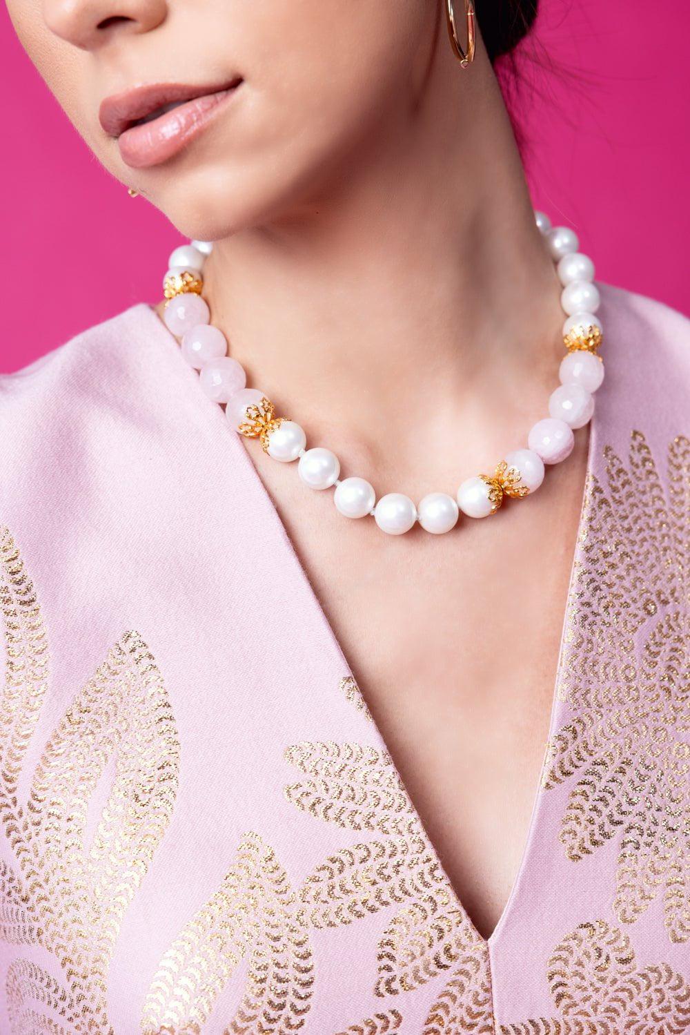 BOUNKIT JEWELRY-Pearl Quartz Necklace-PINK/WHT