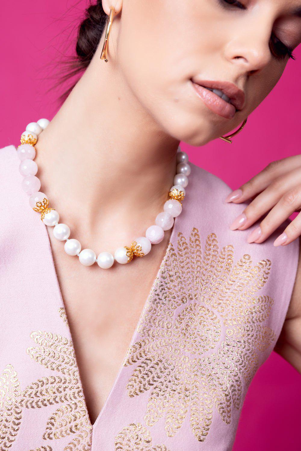 BOUNKIT JEWELRY-Pearl Quartz Necklace-PINK/WHT