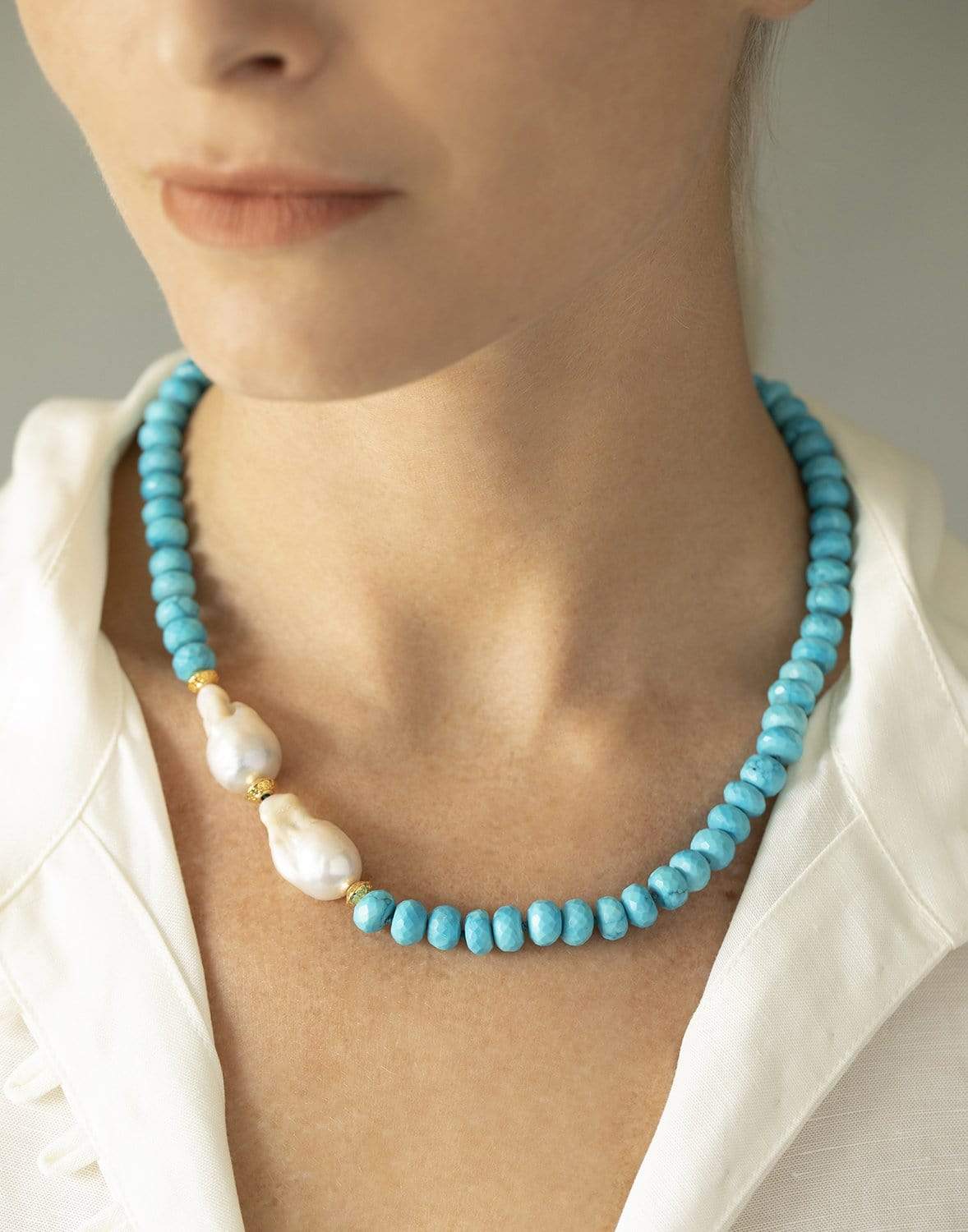 BOUNKIT JEWELRY-Barque Pearl & Turquoise Necklace-TURQ