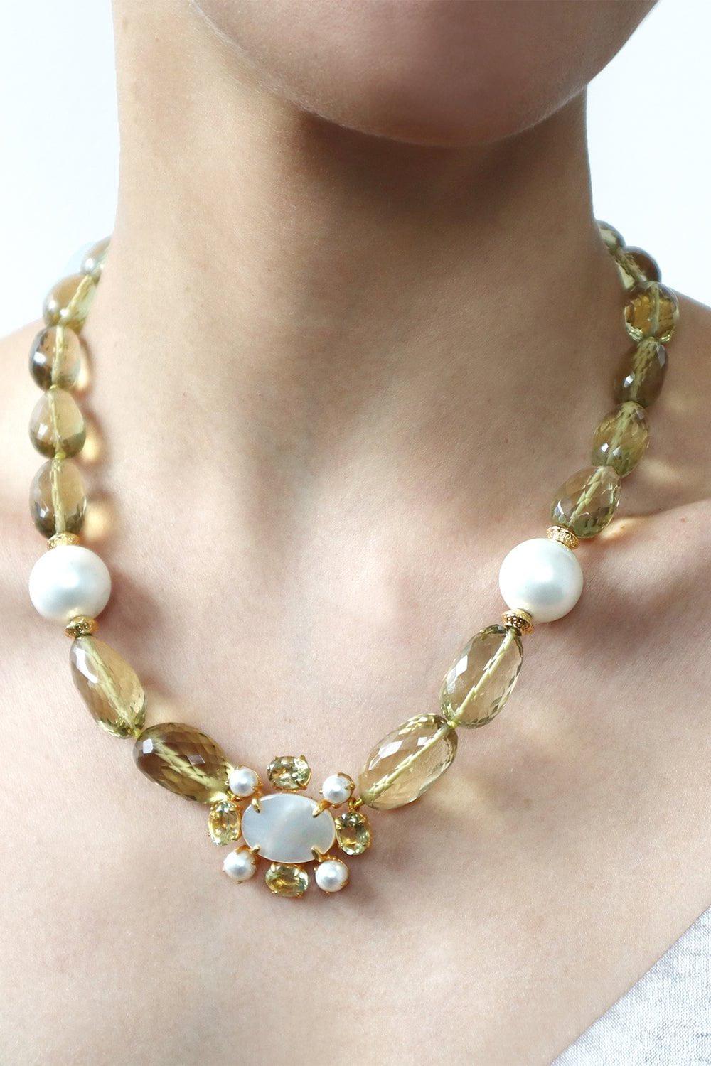 BOUNKIT JEWELRY-Pearl Quartz Necklace-YLW/WHT