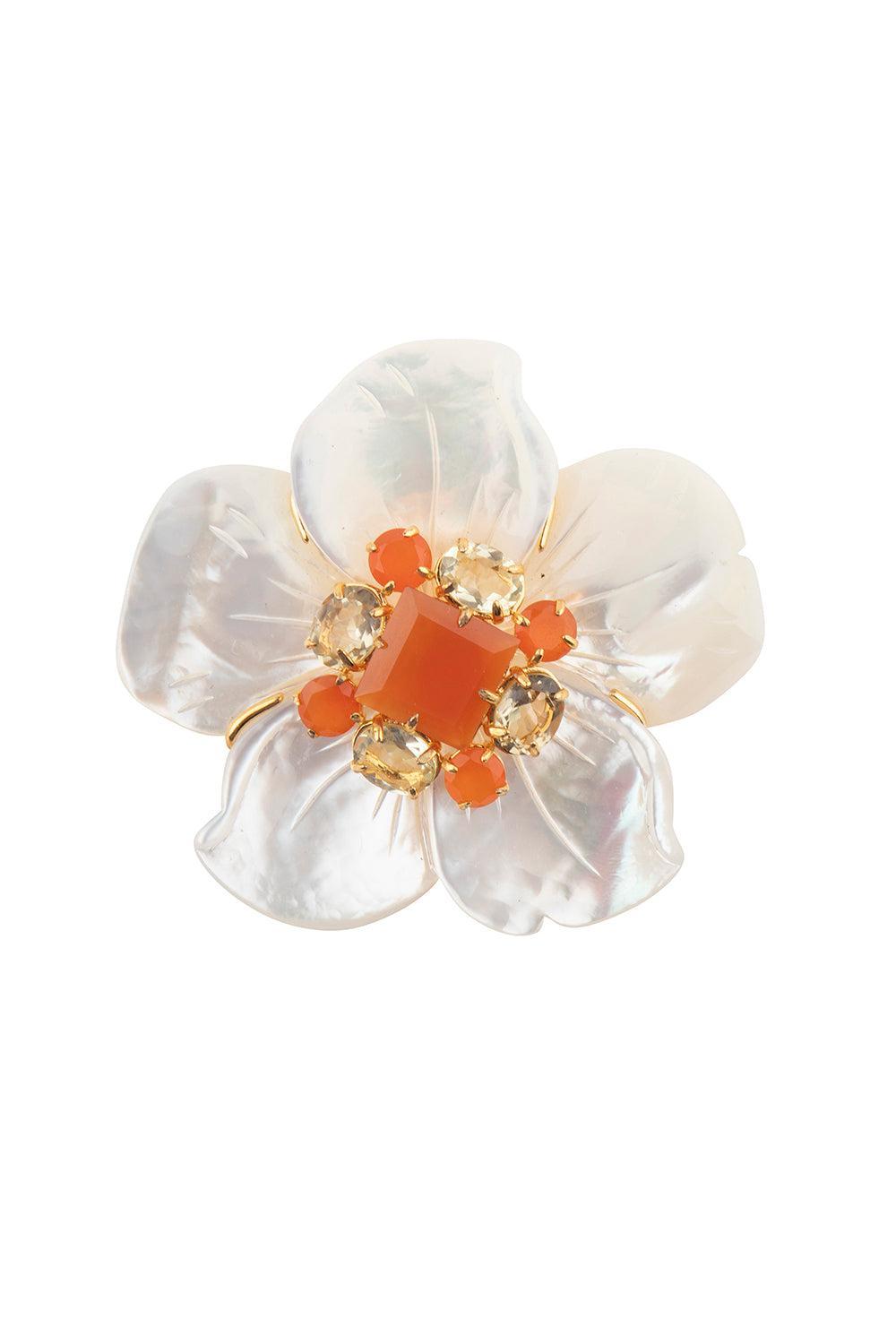Carnelian Quartz Pearl Brooch Pin