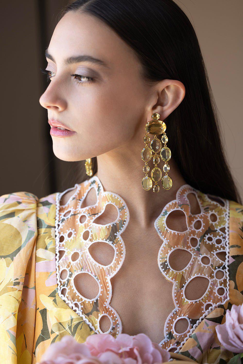 BOUNKIT JEWELRY-Lemon Quartz Cascade Earrings-LEMON