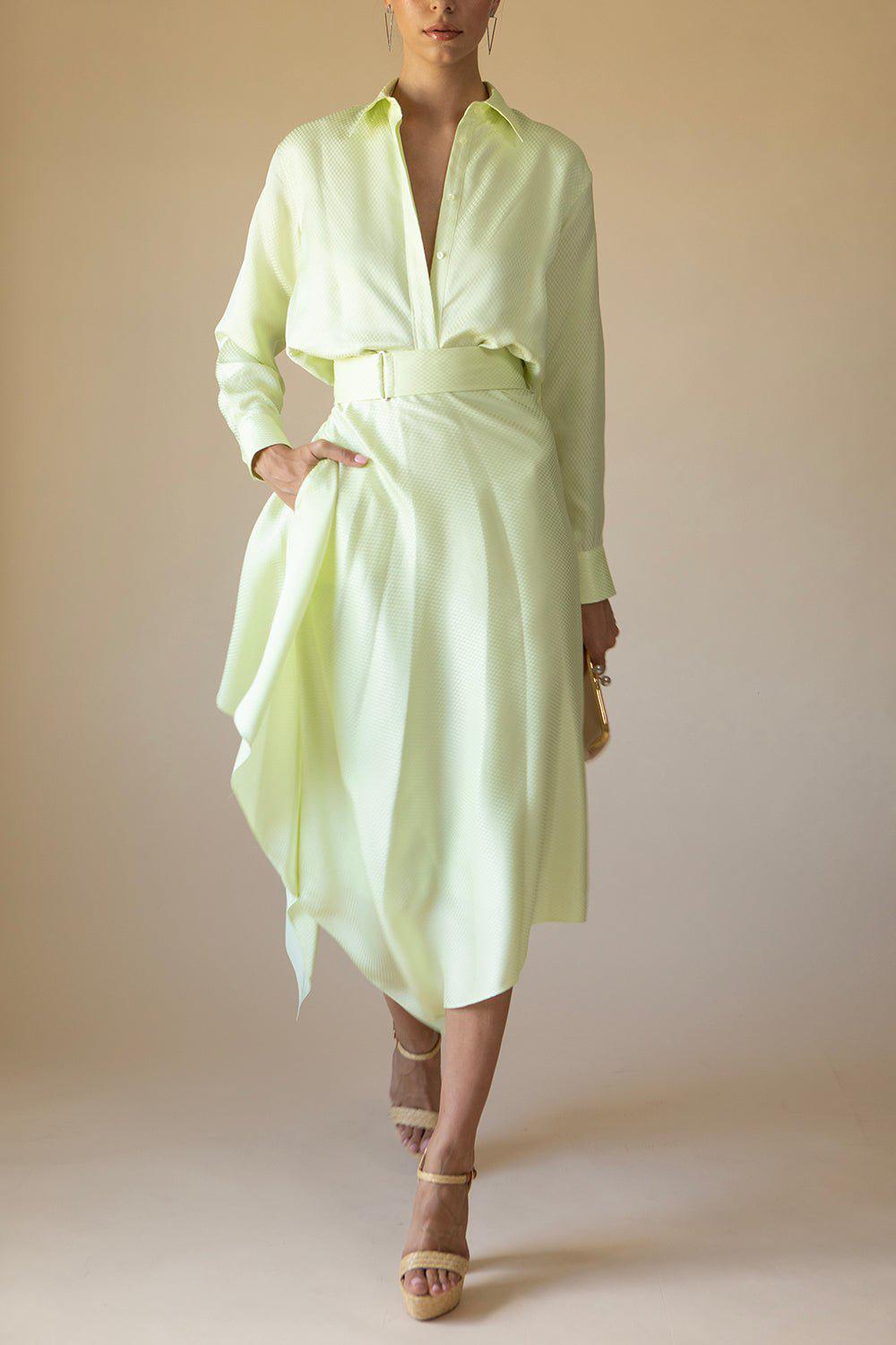 BRANDON MAXWELL-The Margot Shirtdress - Honeydew-