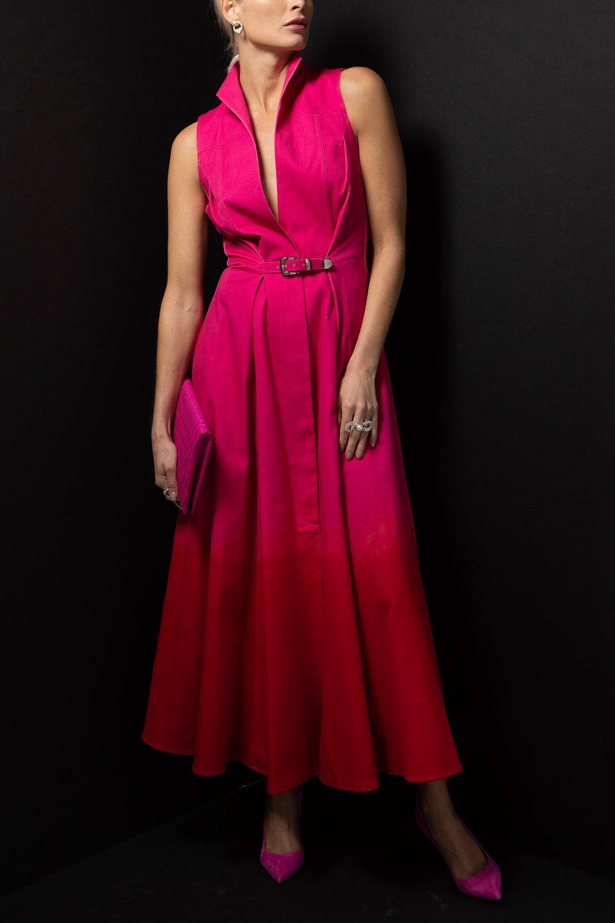 BRANDON MAXWELL-Collared Dress with Belt-