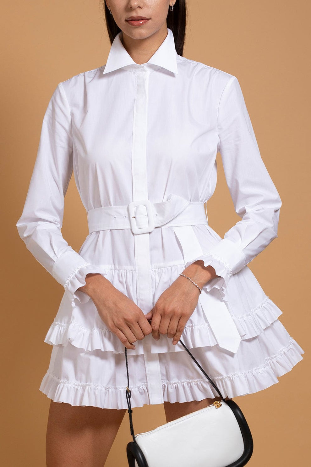 Mini Shirt Dress With Ruffle Hem