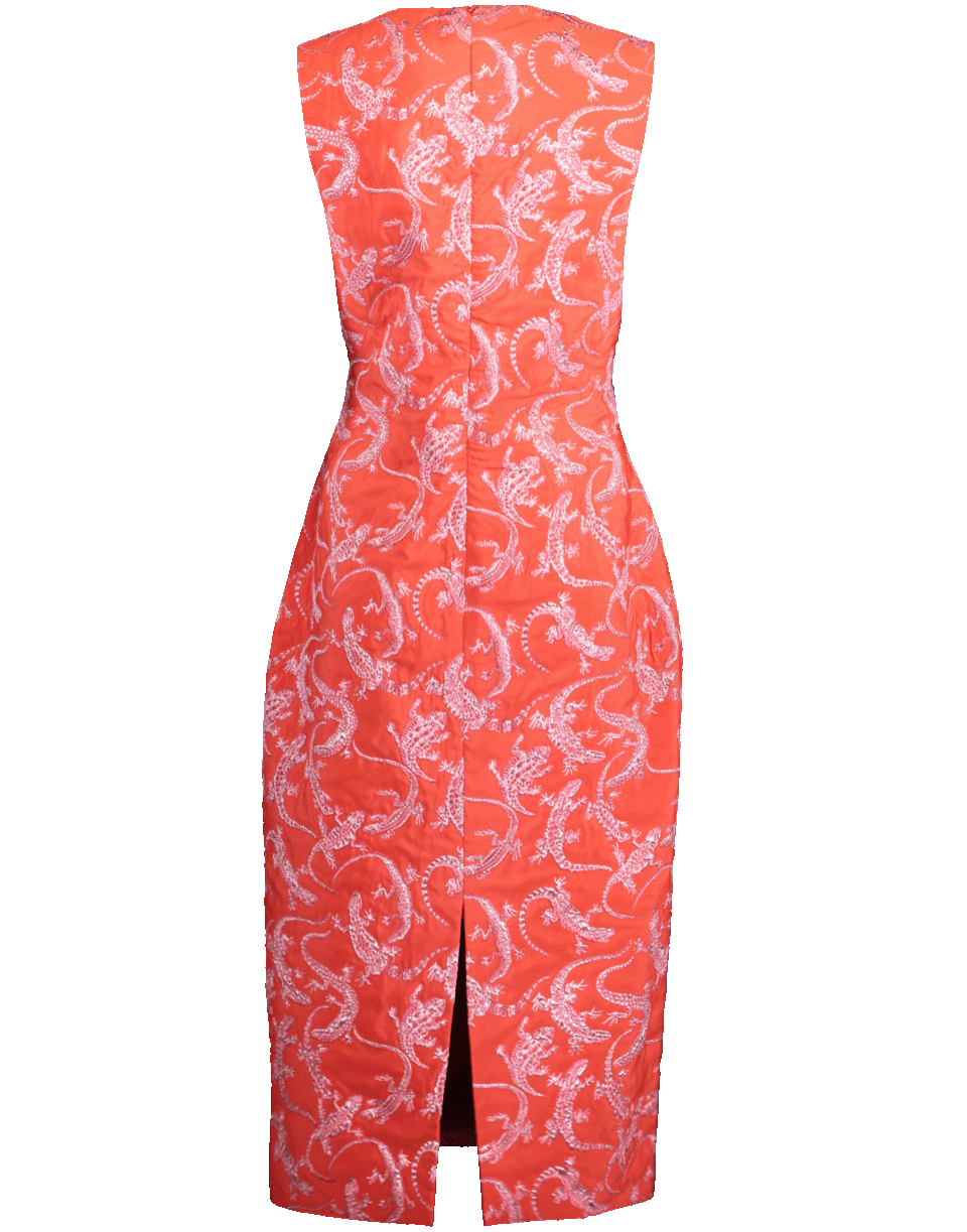 BRANDON MAXWELL-Lizard Jacquard Tea Length Dress-RED/PINK