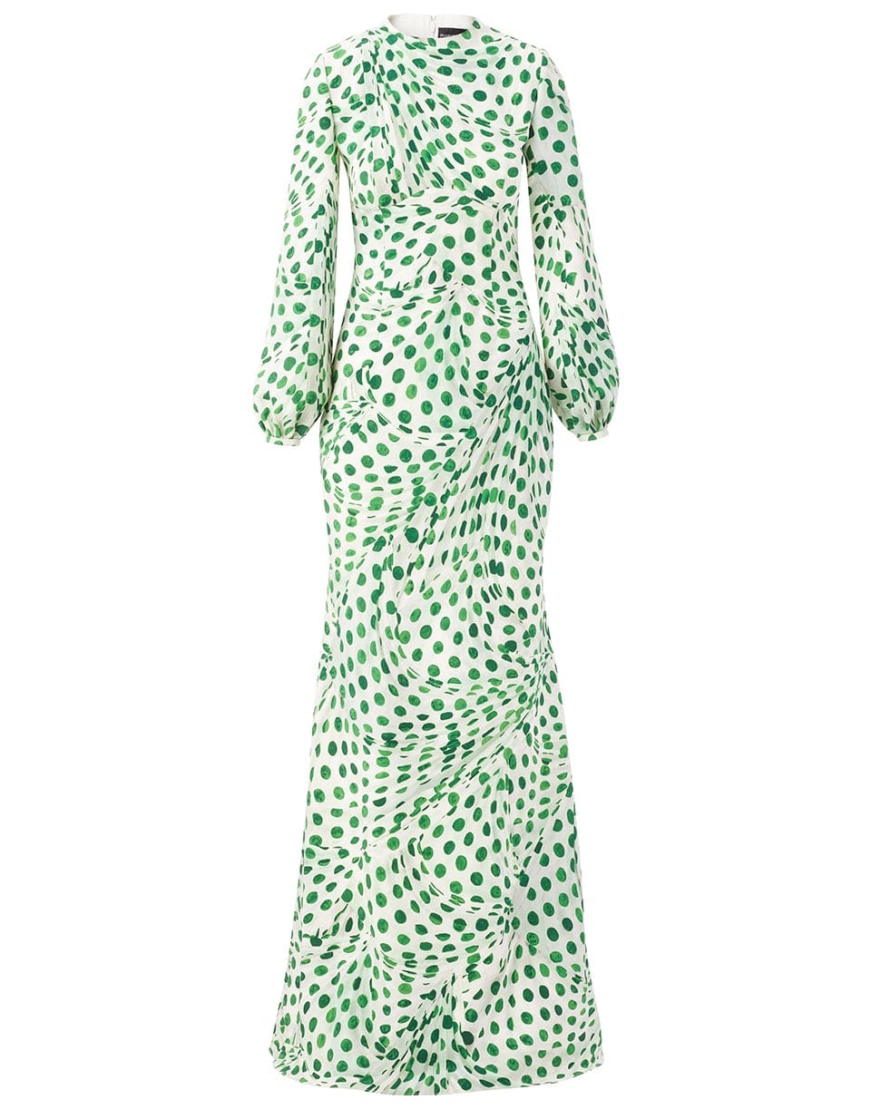 BRANDON MAXWELL-Audrey Dots Blouson Sleeve Gown-