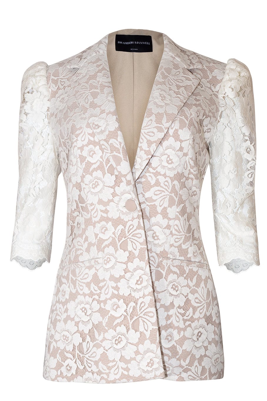 BRANDON MAXWELL-Puff Sleeve Single Breasted Lace Jacket-