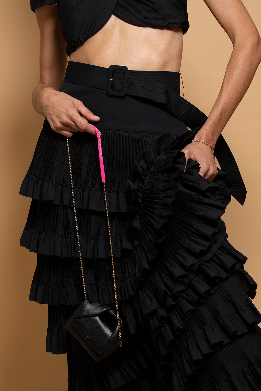 BRANDON MAXWELL-Pleated Ruffle A Line Skirt-