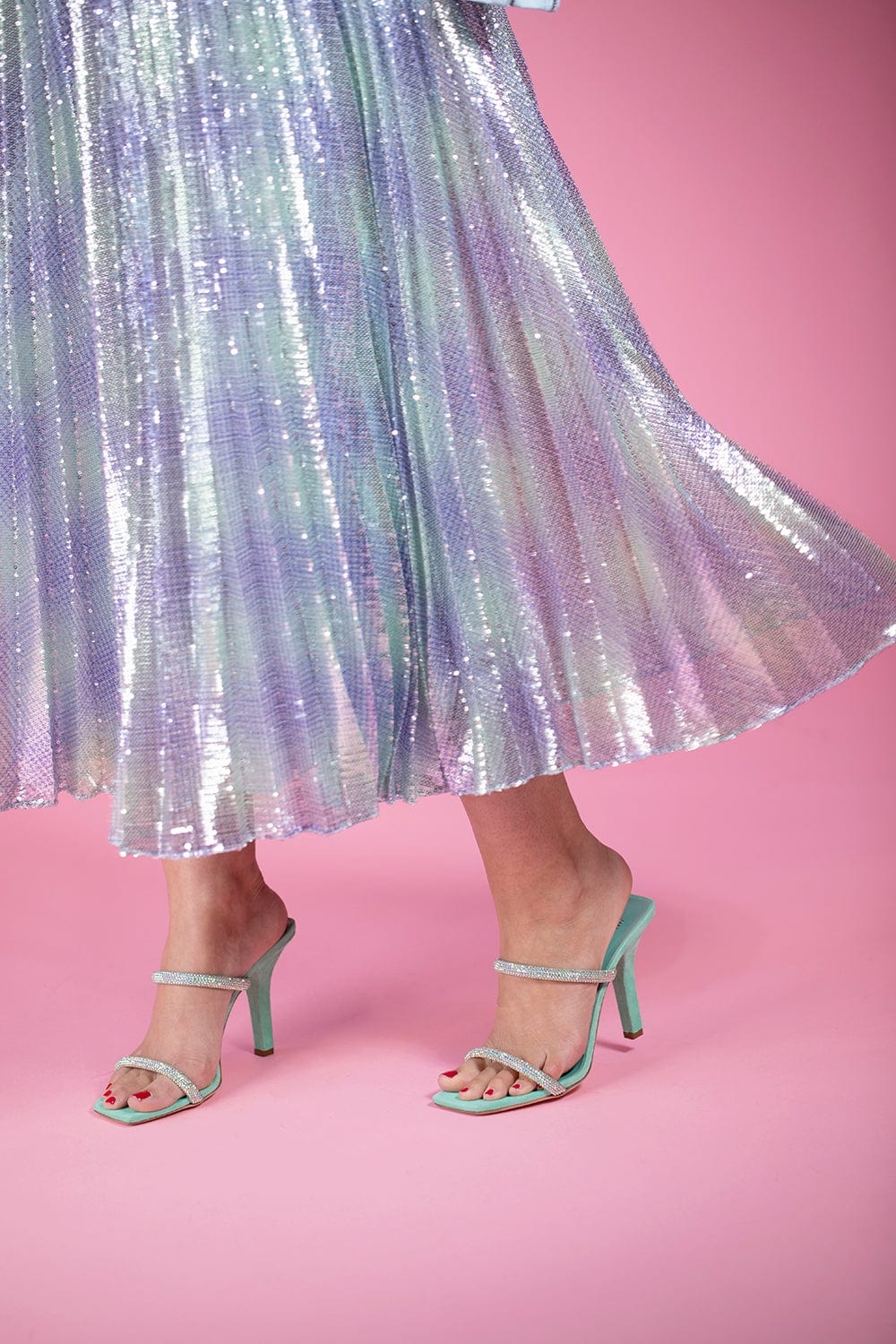 BRANDON MAXWELL-Sequin Pleated Skirt-