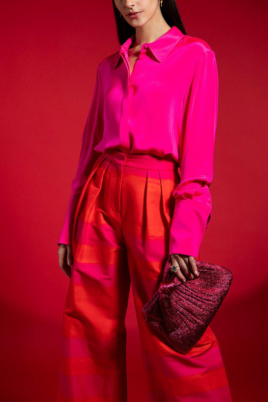 BRANDON MAXWELL-Silk Button Down Shirt - Pink Glo-