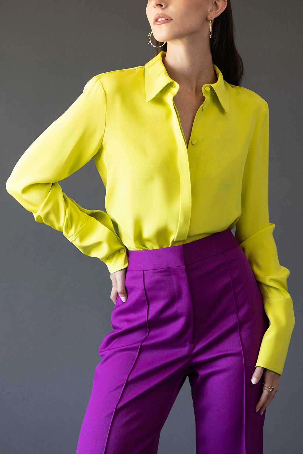 Silk Button Down Shirt - Evening Primrose CLOTHINGTOPBLOUSE BRANDON MAXWELL   