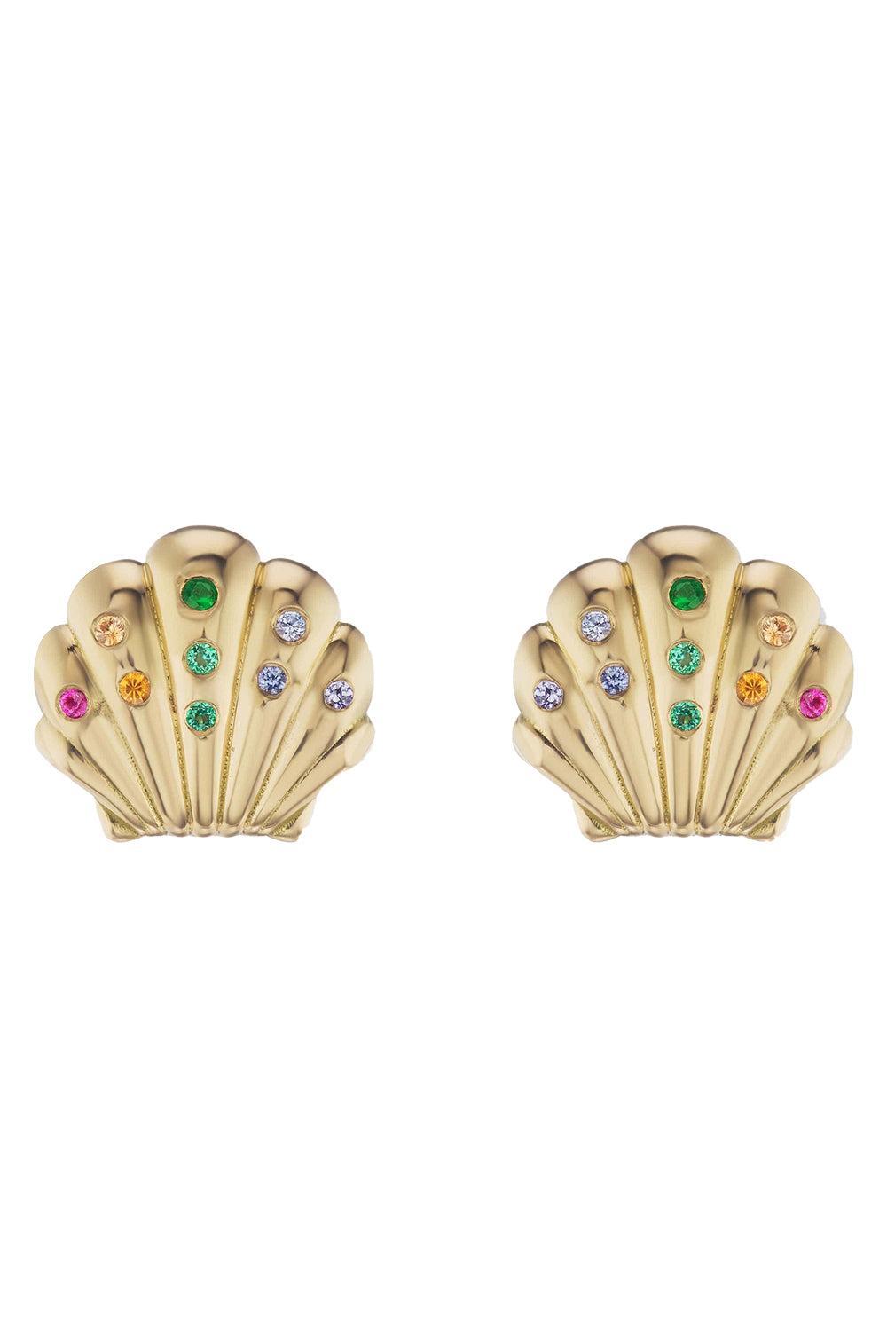 Small Rainbow Shell Studs-YELLOW GOLD-JEWELRYFINE JEWELEARRING-BRENT NEALE