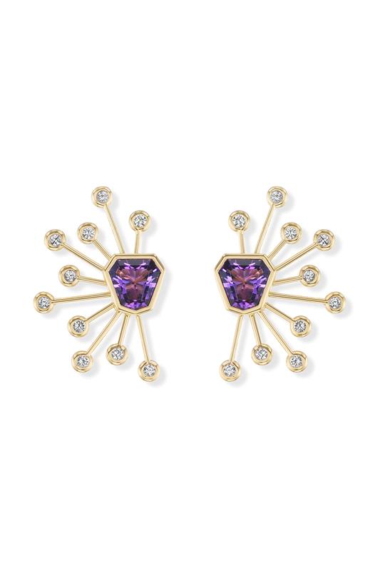BRENT NEALE-Amethyst Kite Stud Sputnik Earrings-YELLOW GOLD
