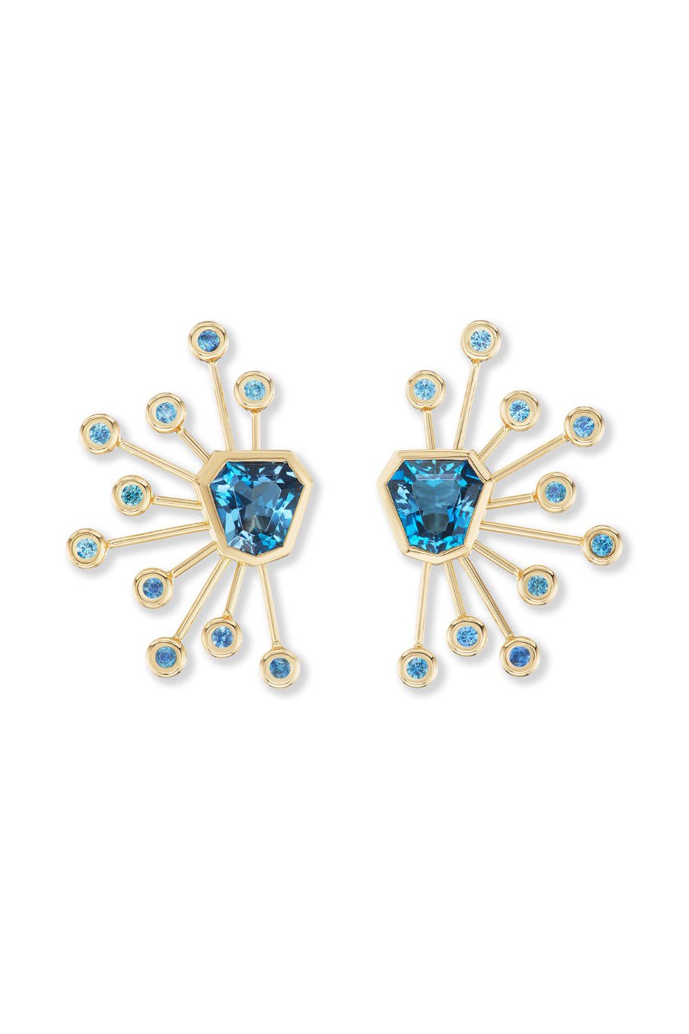 BRENT NEALE-Blue Topaz Kite Stud SputnikEarrings-YELLOW GOLD