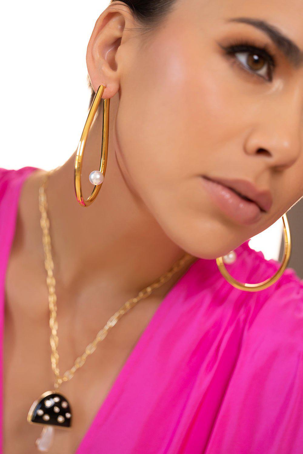 BRENT NEALE-Gold Hoops with Pearls-YELLOW GOLD