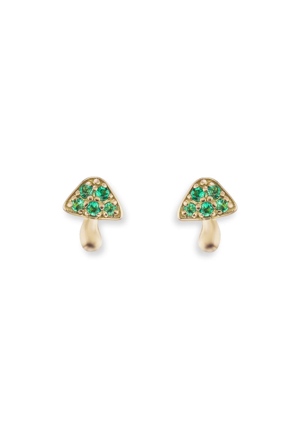 BRENT NEALE-Micro Mushroom Studs - Emerald-YELLOW GOLD