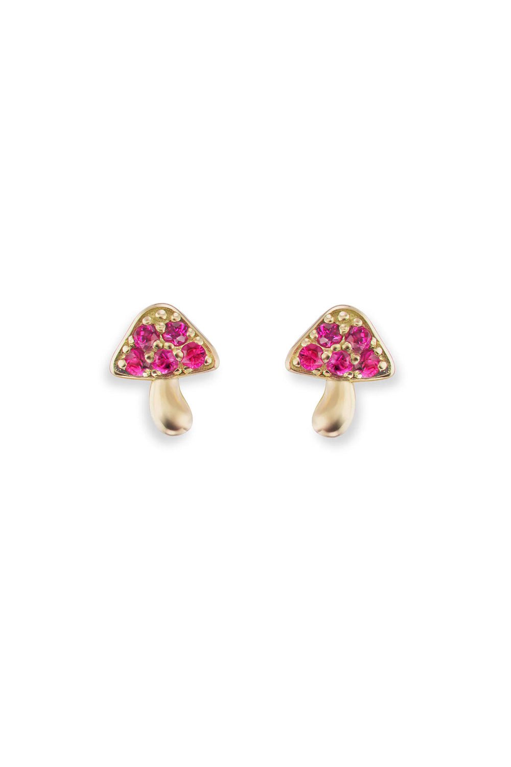 BRENT NEALE-Micro Mushroom Studs - Ruby-YELLOW GOLD
