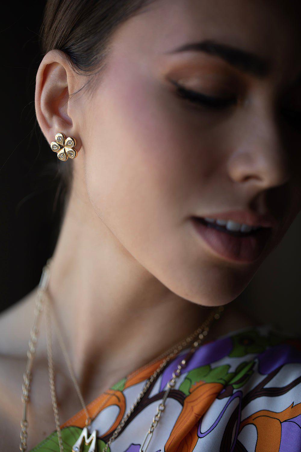 BRENT NEALE-Mini Petal Flower Diamond Studs-YELLOW GOLD