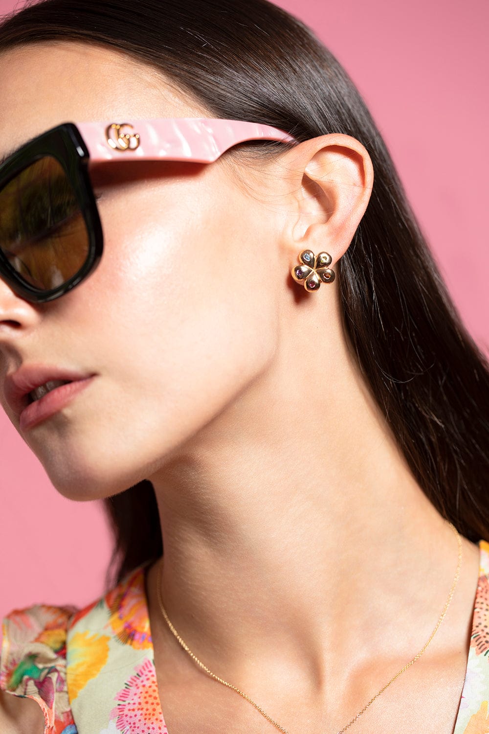BRENT NEALE-Multi-Colored Mini Petal Flower Studs-YELLOW GOLD
