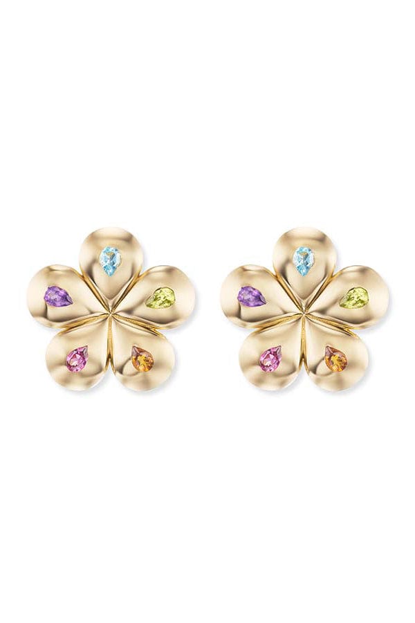 BRENT NEALE-Multi-Colored Mini Petal Flower Studs-YELLOW GOLD