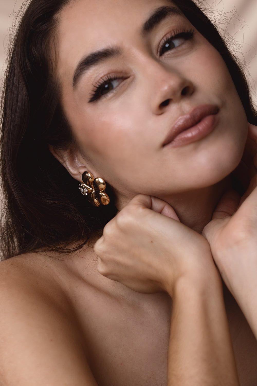 BRENT NEALE-Single Diamond Petal Medium Flower Earrings-YELLOW GOLD