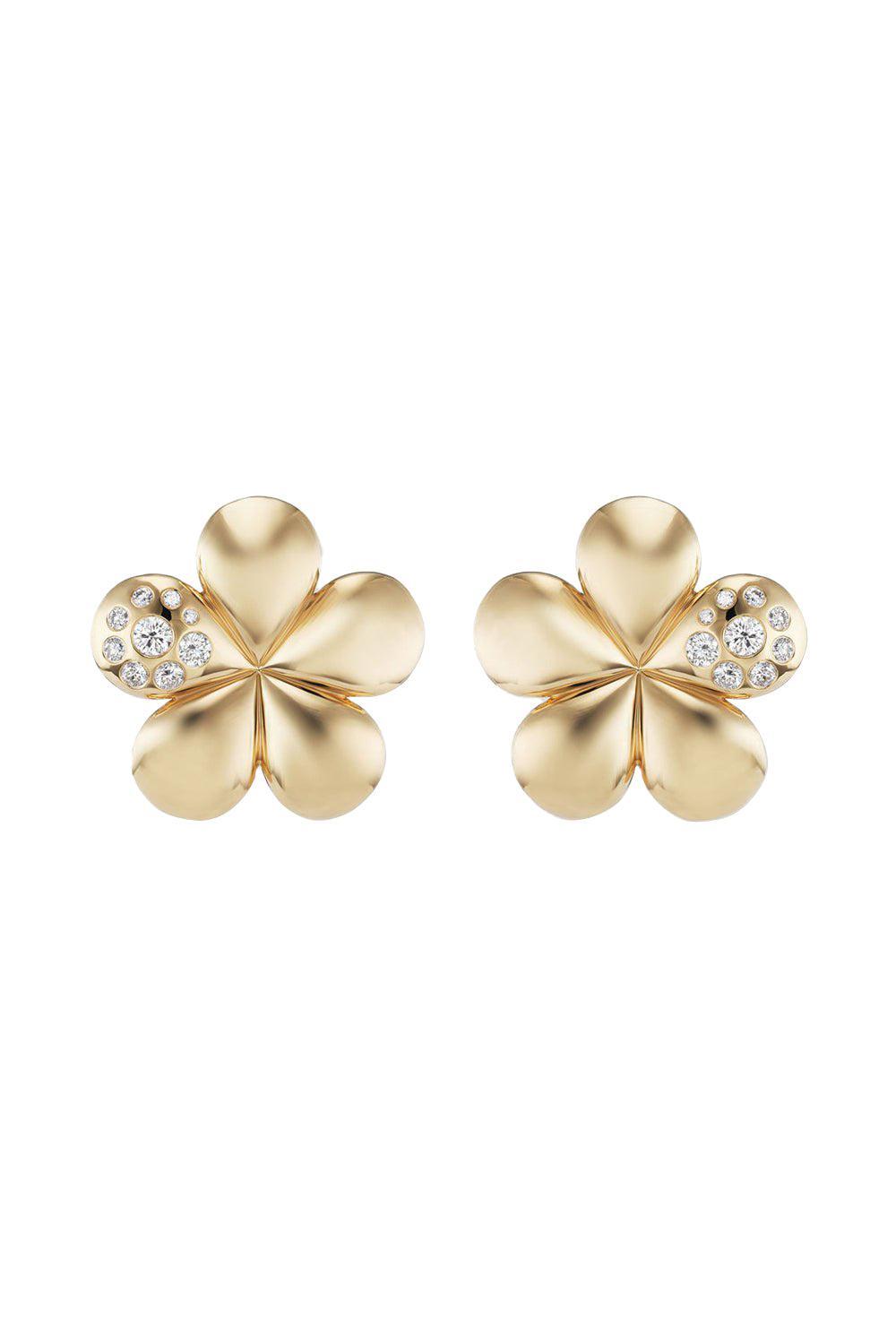 Single Diamond Petal Medium Flower Earrings-YELLOW GOLD-JEWELRYFINE JEWELEARRING-BRENT NEALE