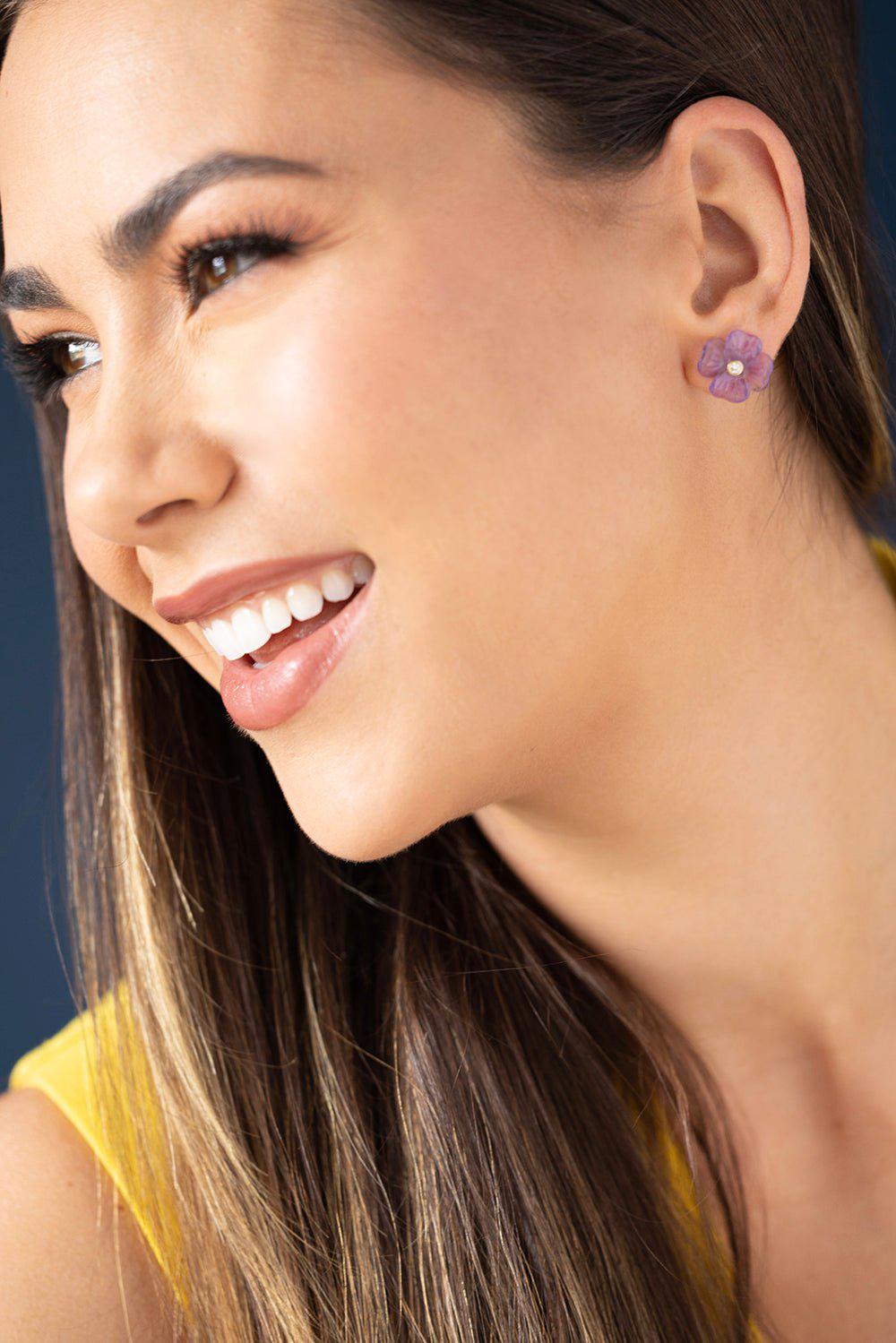BRENT NEALE-Small Clover Earrings - Amethyst-YELLOW GOLD