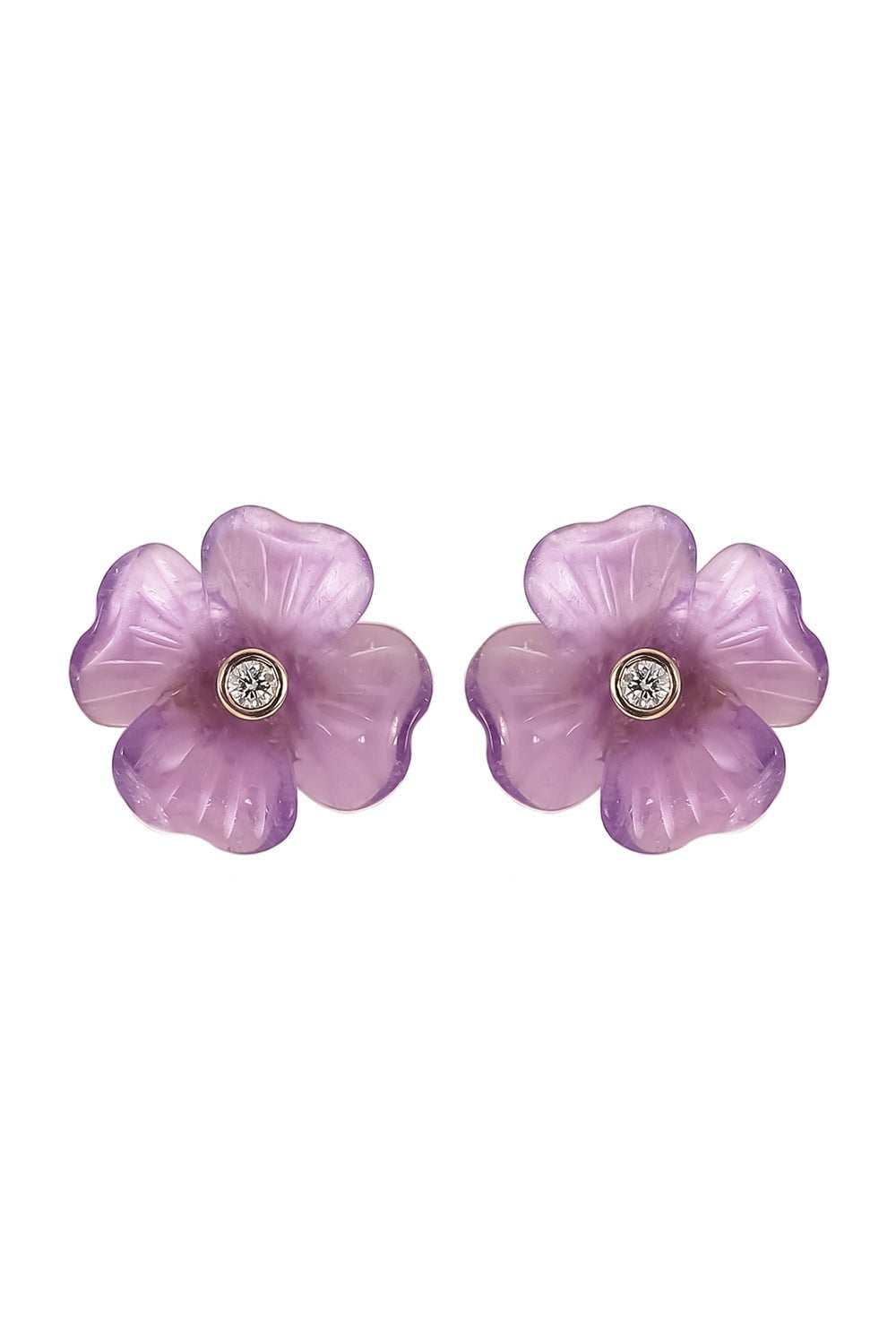BRENT NEALE-Small Clover Earrings - Amethyst-YELLOW GOLD