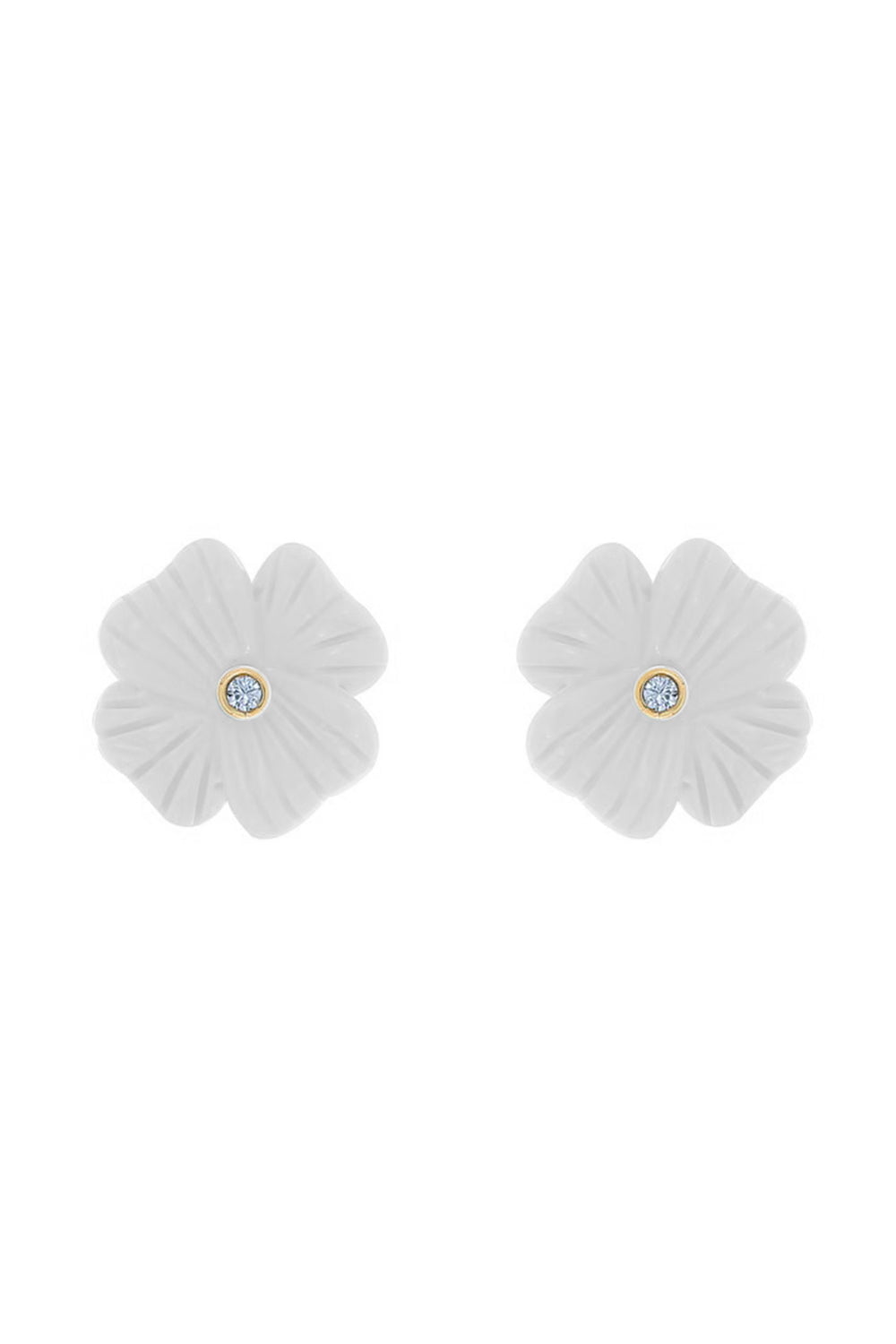 BRENT NEALE-Small White Agate Clover Stud Earrings-YELLOW GOLD