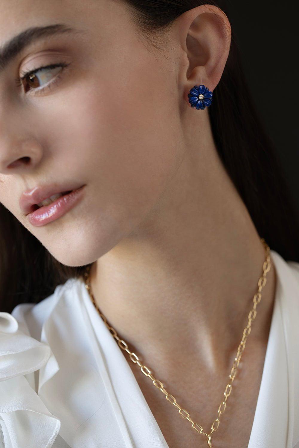 BRENT NEALE-Small Wildflower Studs - Lapis-YELLOW GOLD
