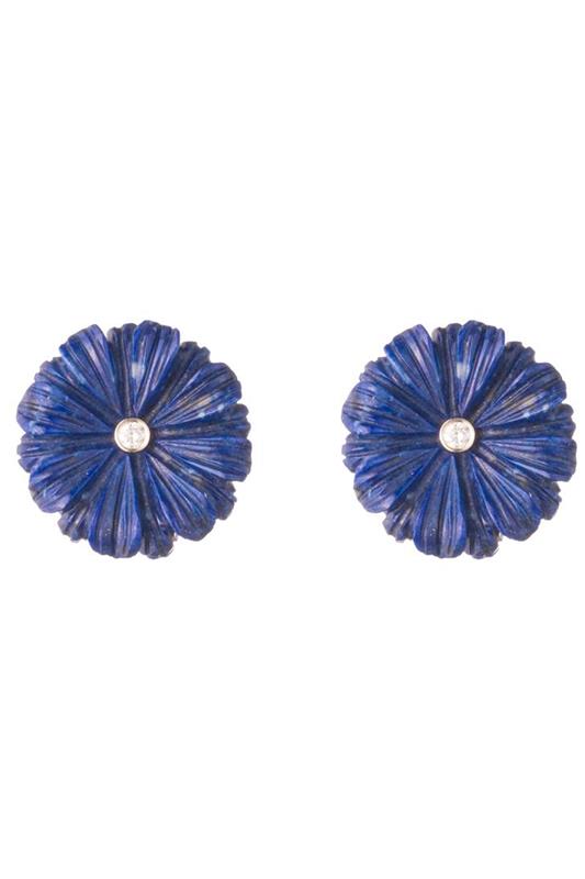 BRENT NEALE-Small Wildflower Studs - Lapis-YELLOW GOLD