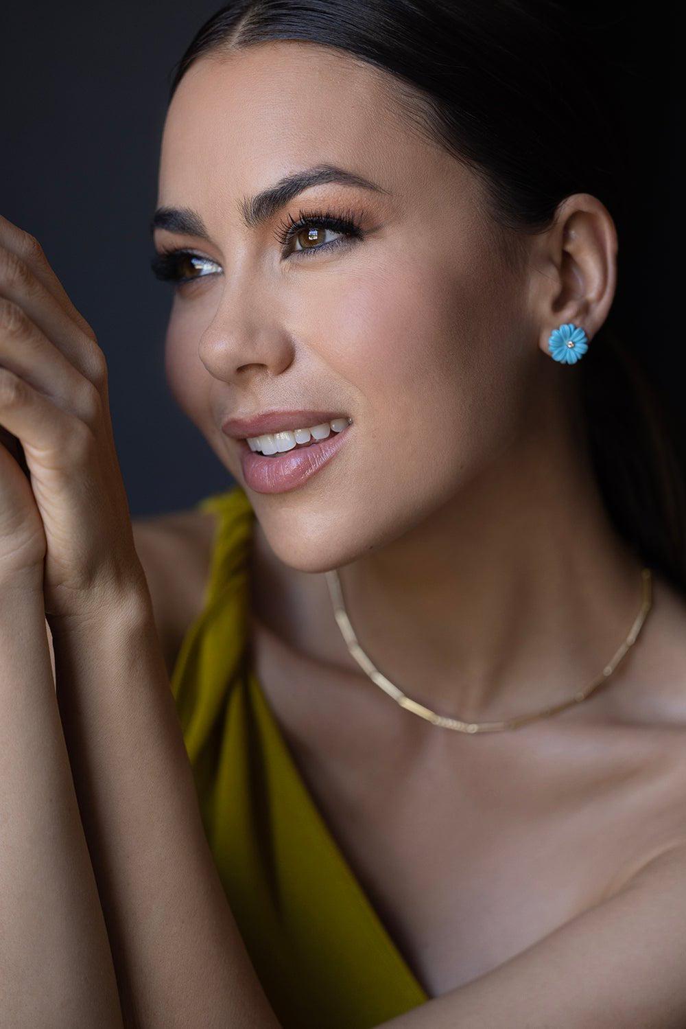 BRENT NEALE-Small Wildflower Studs - Turquoise-YELLOW GOLD