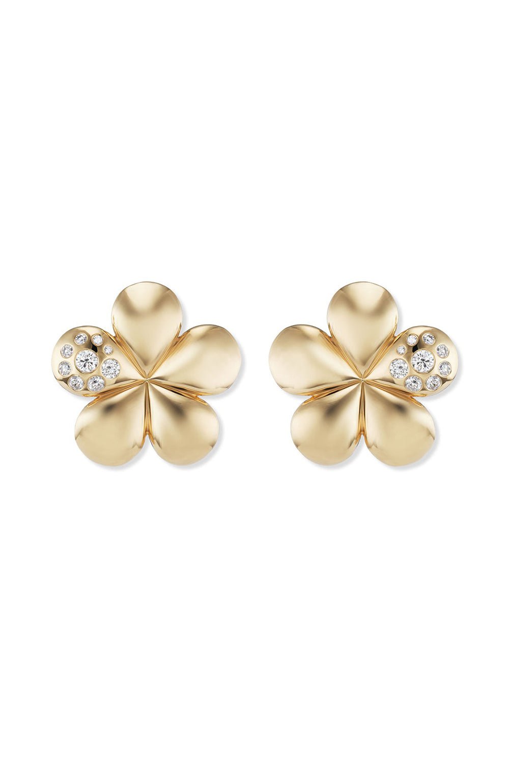 BRENT NEALE-Single Diamond Petal Medium Flower Earrings-YELLOW GOLD