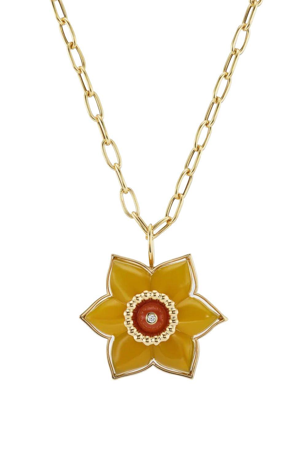 Yellow Chalcedony Daffodil Necklace-YELLOW GOLD-JEWELRYFINE JEWELNECKLACE O-BRENT NEALE