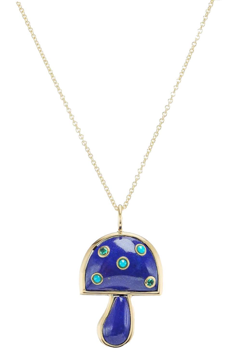Mini Lapis Mushroom Necklace-YELLOW GOLD-JEWELRYFINE JEWELNECKLACE O-BRENT NEALE