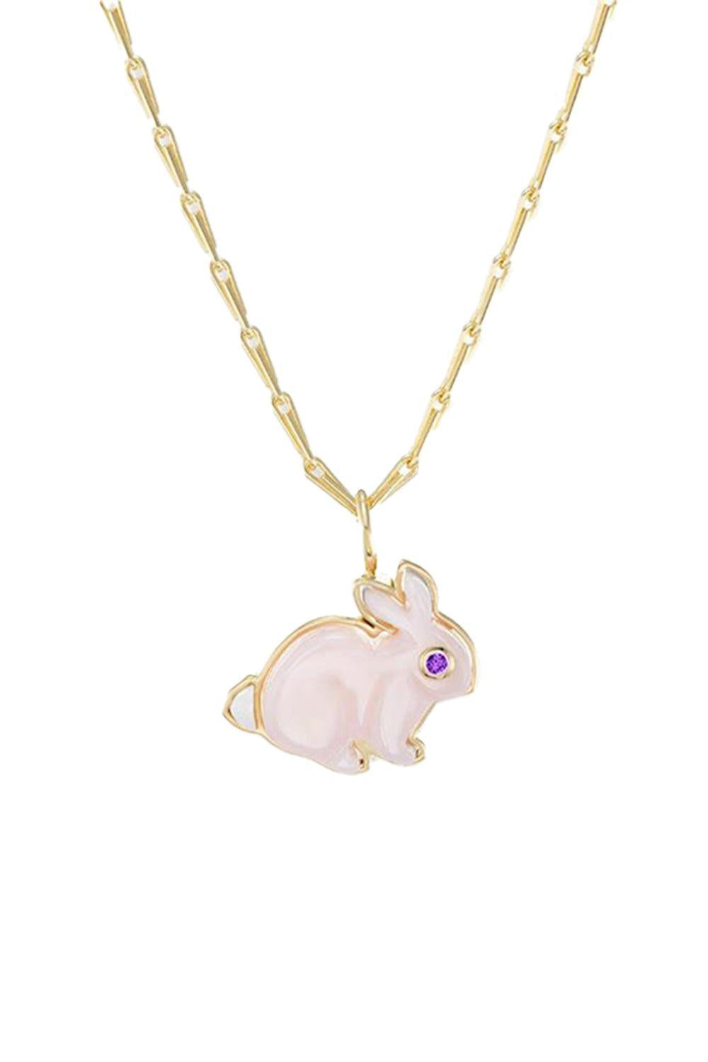 Small Pink Opal Bunny Pendant Necklace-YELLOW GOLD-JEWELRYFINE JEWELNECKLACE O-BRENT NEALE