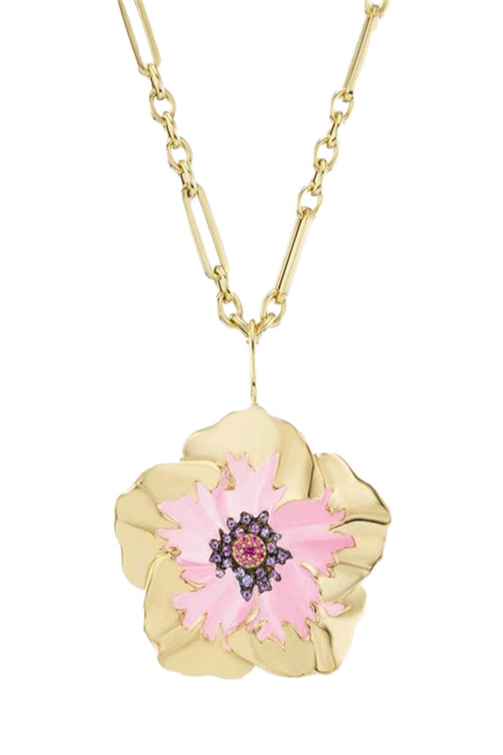 Large Hibiscus Pendant Necklace-YELLOW GOLD-JEWELRYFINE JEWELNECKLACE O-BRENT NEALE