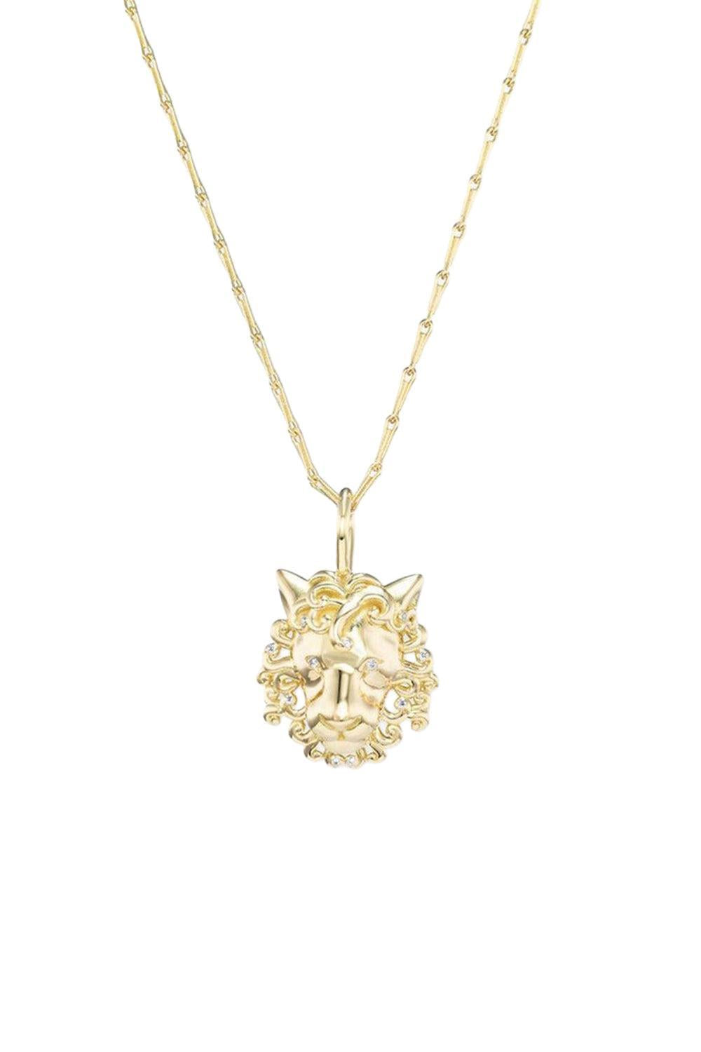 Small Leo Zodiac Necklace-YELLOW GOLD-16-JEWELRYFINE JEWELNECKLACE O-BRENT NEALE