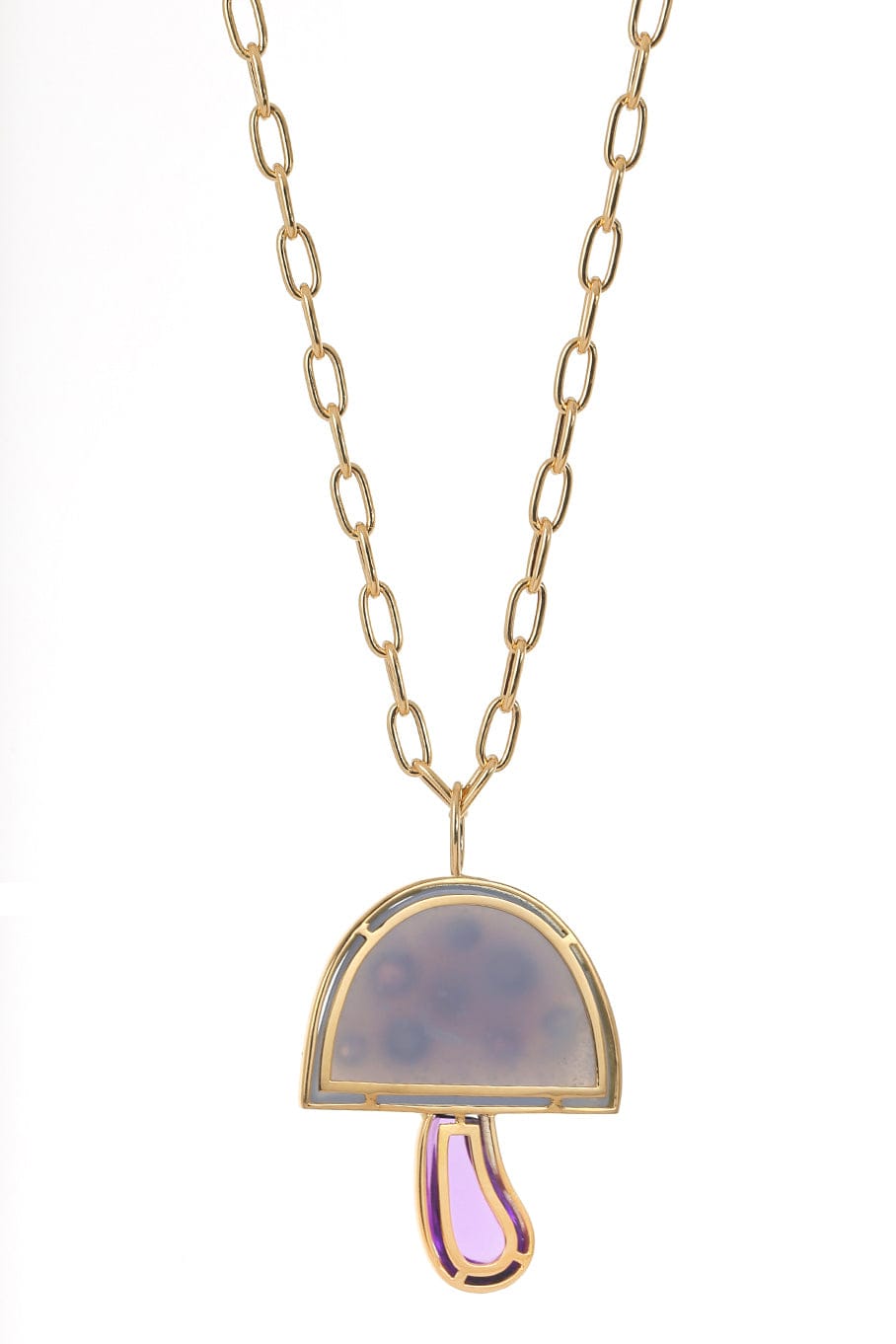 BRENT NEALE-Blue Chalcedony Magic Mushroom Pendant Necklace-YELLOW GOLD