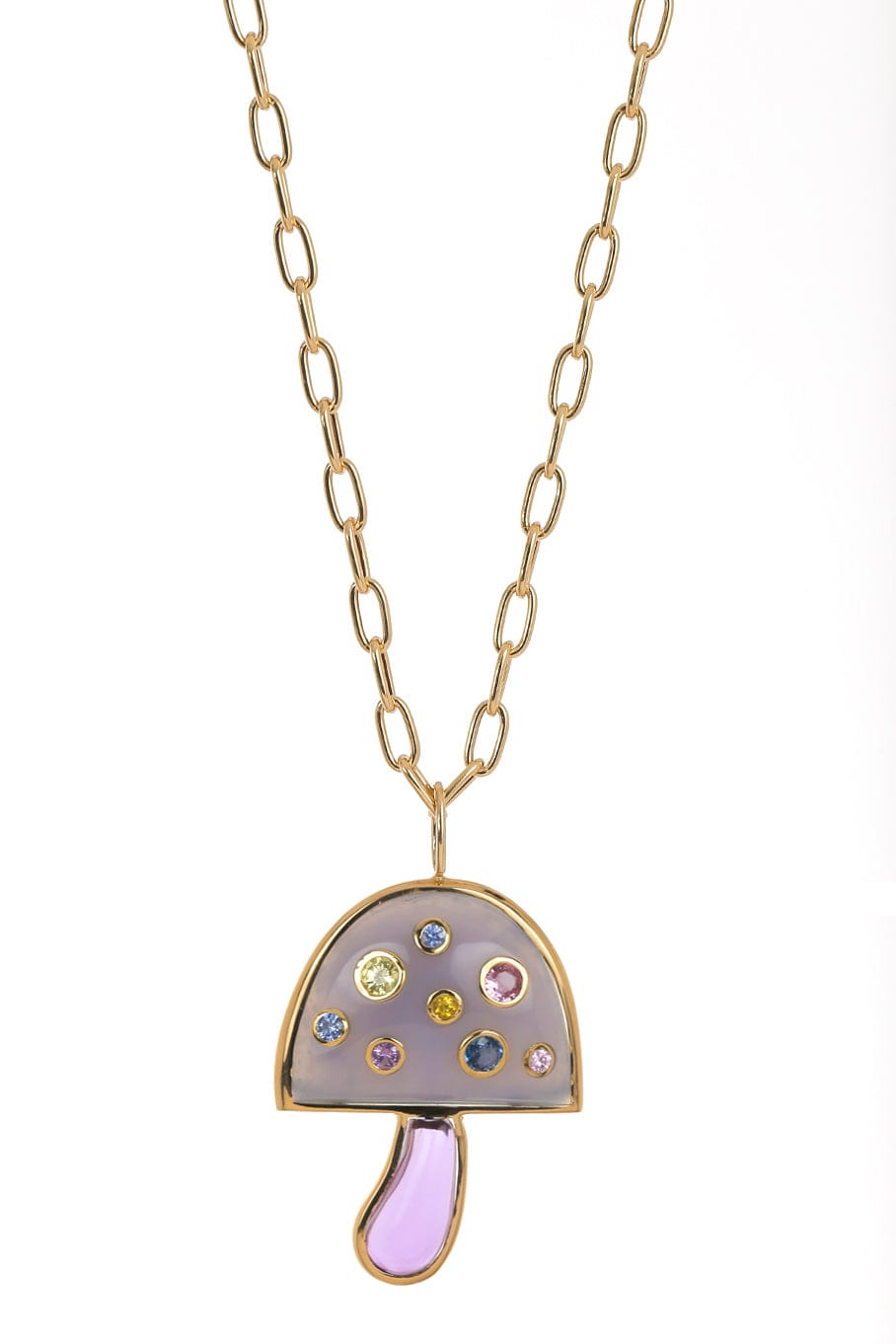 BRENT NEALE-Blue Chalcedony Magic Mushroom Pendant Necklace-YELLOW GOLD