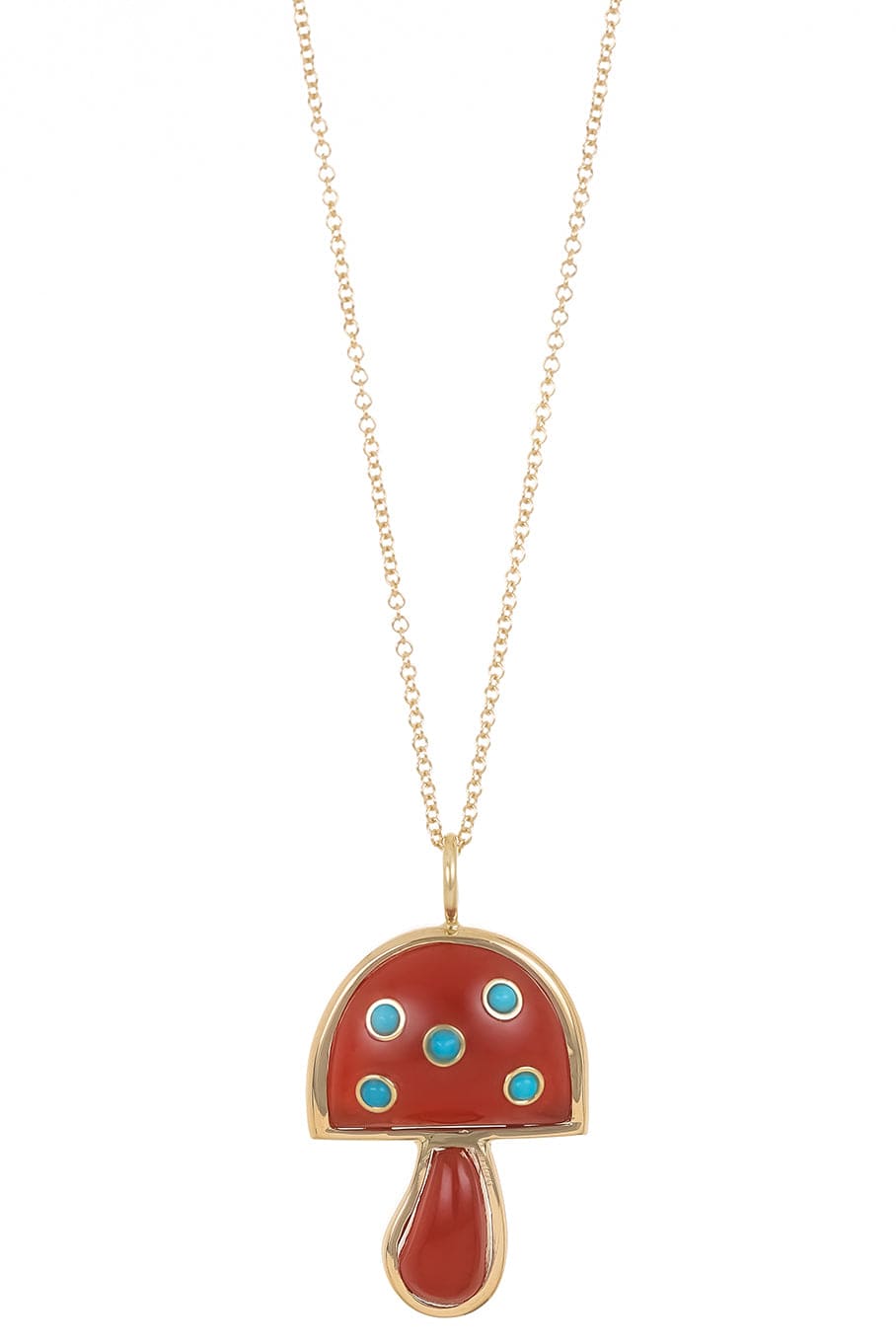 BRENT NEALE-Carnelian and Turquoise Mini Mushroom Necklace-YELLOW GOLD
