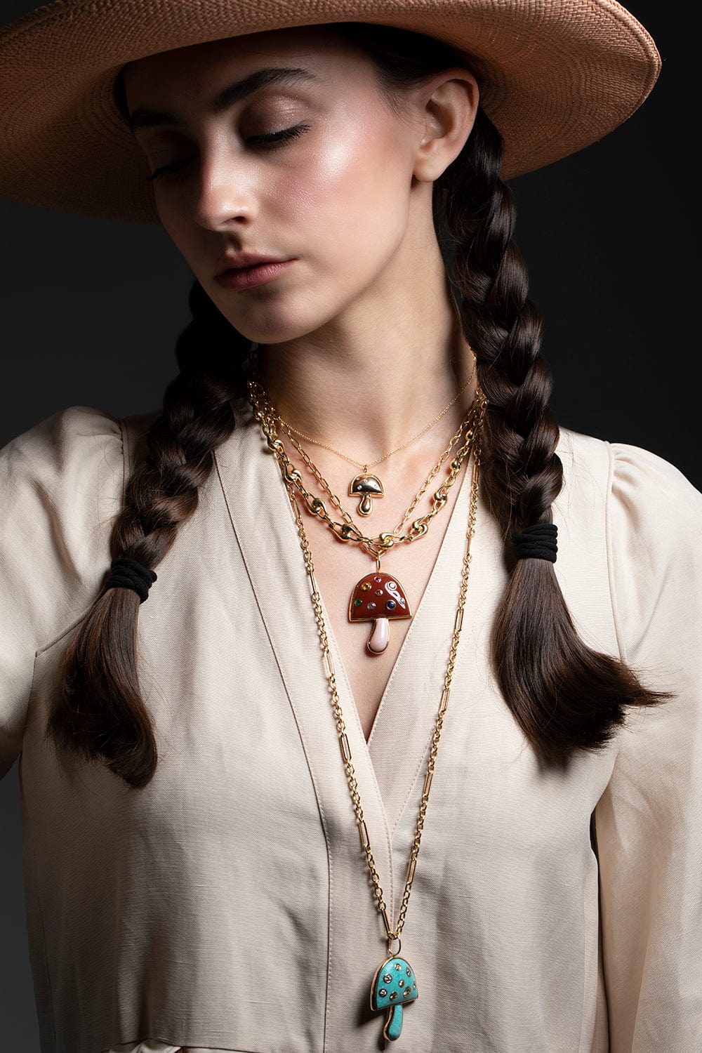 BRENT NEALE-Carnelian Magic Mushroom Necklace-YELLOW GOLD